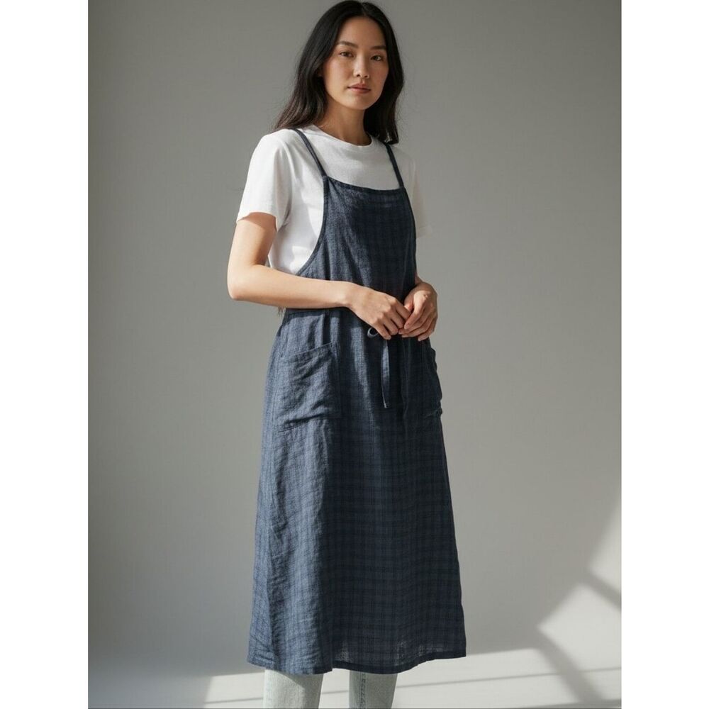 J. MATISSE Dark Green/Navy Plaid Cotton Apron Dress